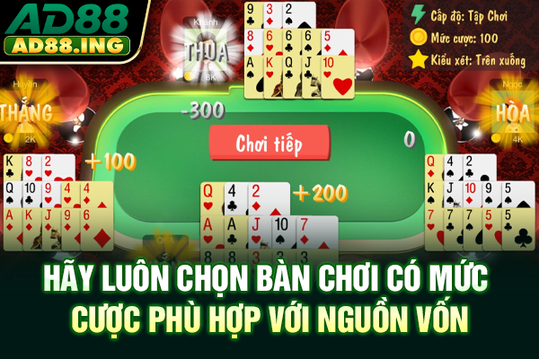 Hãy luôn chọn bàn chơi có mức cược phù hợp với nguồn vốn